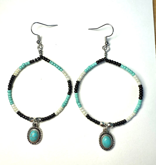 Beaded Turqoise hoops