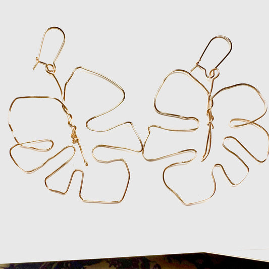 Hand wrapped wire monstera earrings